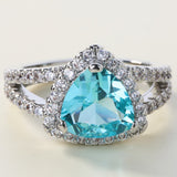 Aqua Trillion CZ Split-Shank Halo Ring