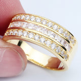 Gold Princess-Cut CZ Triple Row Band