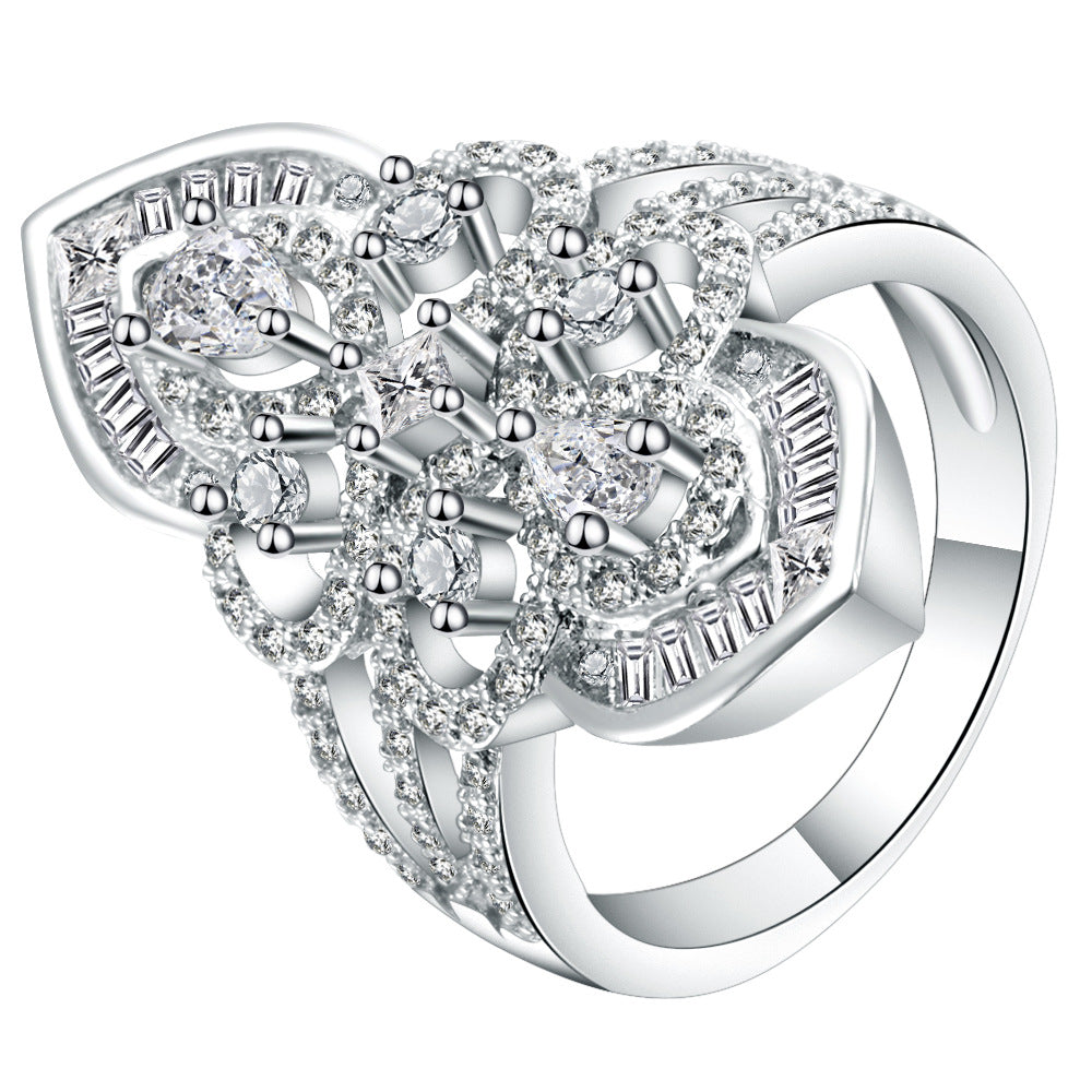 Pave CZ Openwork Lace Shield Ring