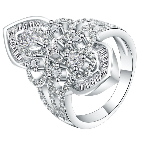 Pave CZ Openwork Lace Shield Ring