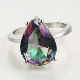 Rainbow Mystic Pear CZ Solitaire Ring
