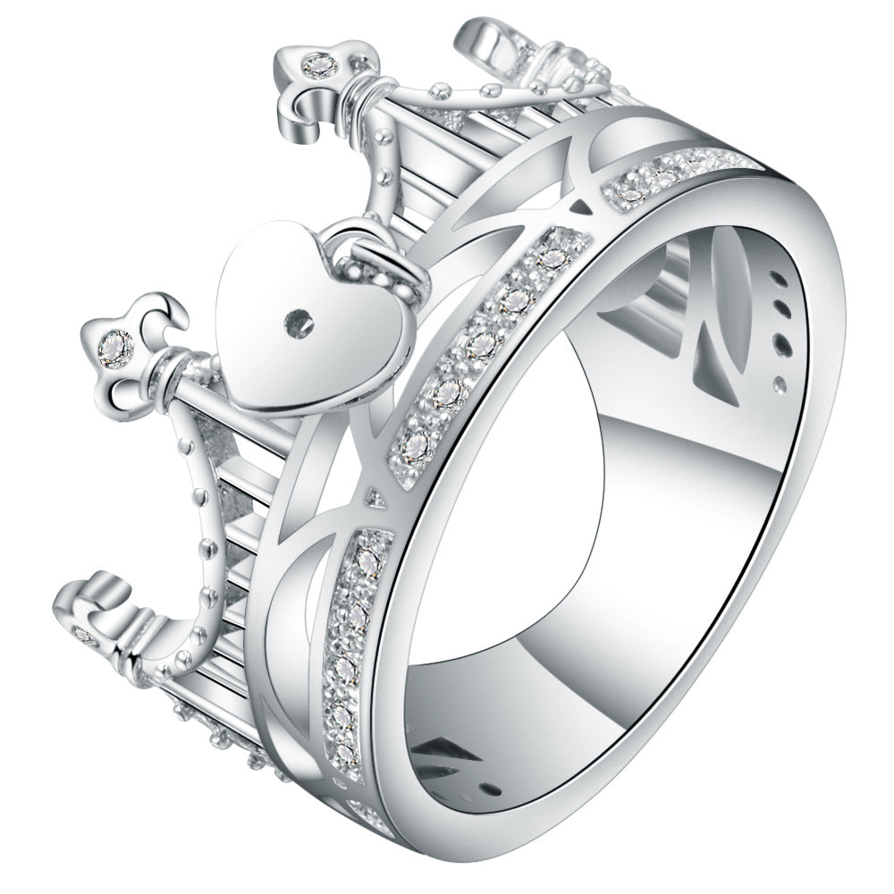 Heart Lock Crown CZ Ring