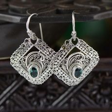 Antique Filigree Rhombus Teal Stone Earrings