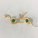 Emerald-Green CZ Gold Snake Stud Earrings