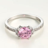 Pink Round CZ Solitaire Pave Ring