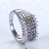 Pink Purple Olive CZ Four-Row Cluster Ring