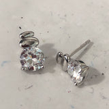 Clear Round CZ Pebble Stack Stud Earrings