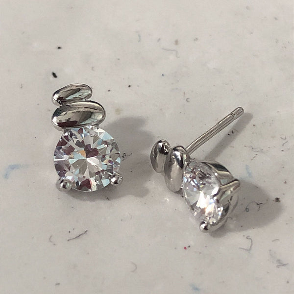 Clear Round CZ Pebble Stack Stud Earrings