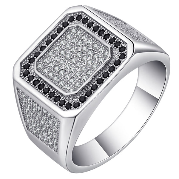 Black-Accent Pavé CZ Square Signet Ring