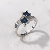 Sapphire-Blue Princess CZ Toi Et Moi Ring