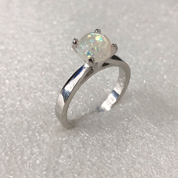 Opal-Look Round Petite Solitaire Ring