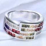 Rainbow Princess CZ Triple-Row Band Ring