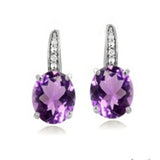 Purple Oval CZ Pave Hook Earrings