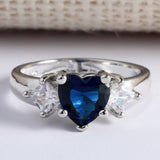 Sapphire-Blue Heart CZ Trillion Sides Ring