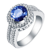 Sapphire-Blue Round Halo Split-Shank Ring