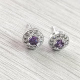 Clear Round CZ Halo Silver Stud Earrings