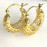 Silver Greek Key Openwork Hoop Earrings