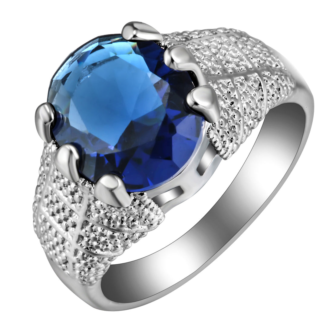 Sapphire-Blue Oval CZ Wide Pavé Ring