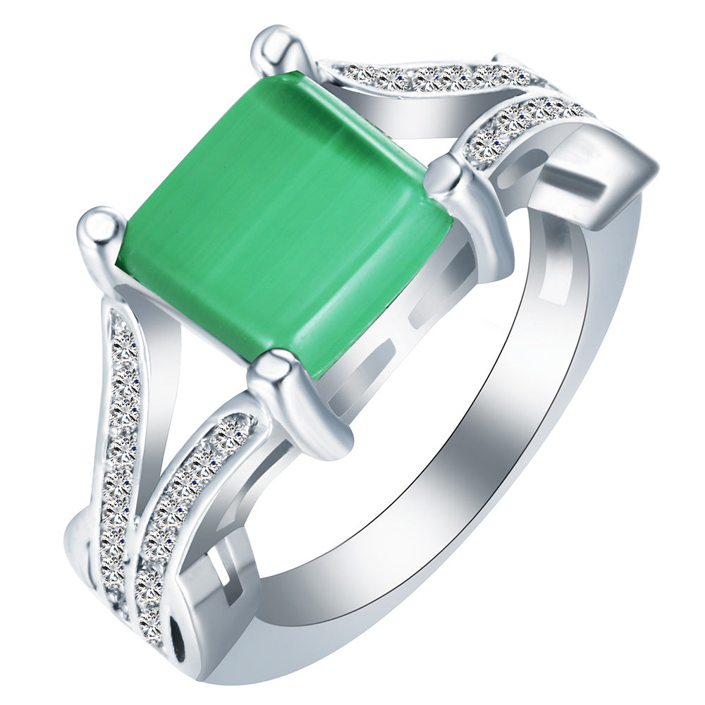 Jade-Look Green Square Split-Shank Ring