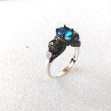 Blue CZ Skull Shoulder Two-Tone Ring