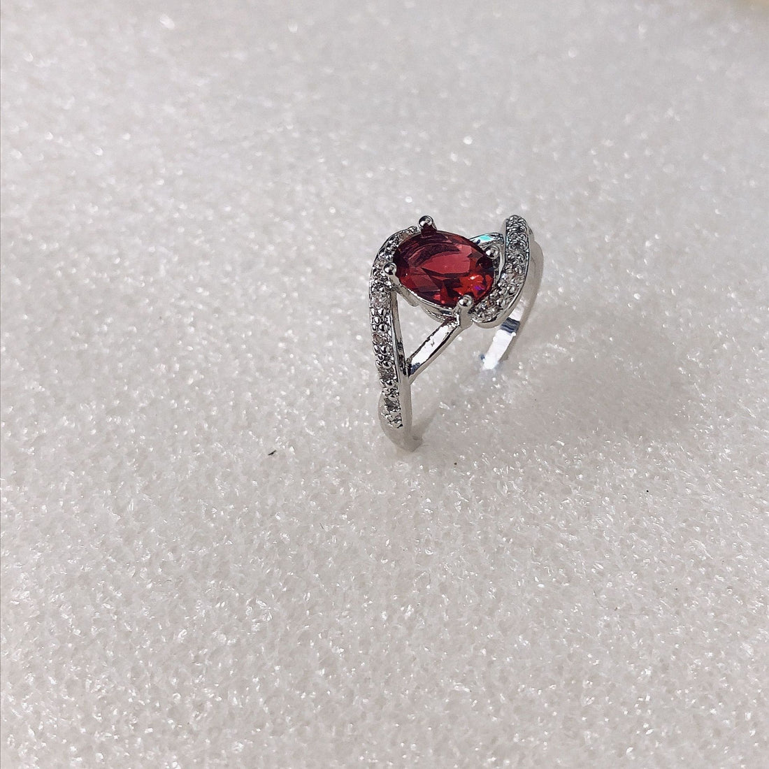 Ruby-Red Pear CZ Split Bypass Ring