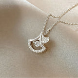 Ginkgo Leaf CZ Pendant Necklace
