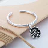 Lotus Flower Charm Open Cuff Ring