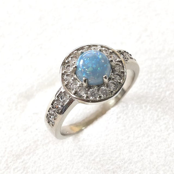 Blue Opal-Look Round Pavé Halo Ring