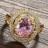 Pink Round CZ Double Halo Ring