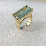 Aqua Rectangle CZ Gold Cage Ring