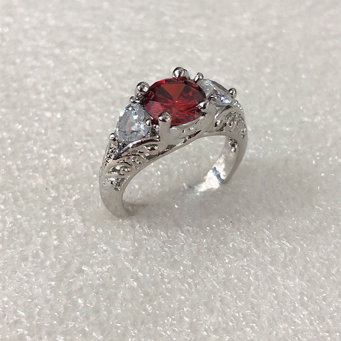 Ruby-Red Oval CZ Trillion Accent Ring