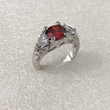 Ruby-Red Oval CZ Trillion Accent Ring