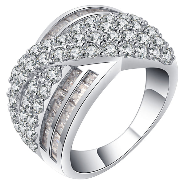 Crossover Pave and Baguette CZ Wide Ring