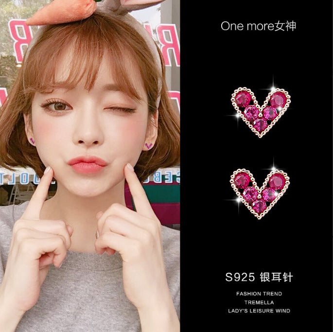 Pink CZ Pavé Heart Stud Earrings