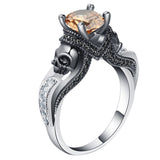 Champagne CZ Black Skull Solitaire Ring