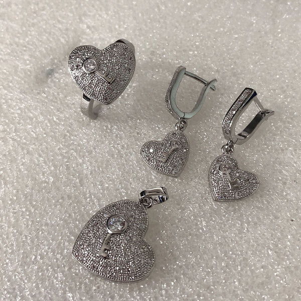 Pavé CZ Puffy Heart Jewelry Set