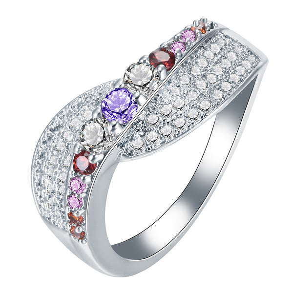 Pink and Purple CZ Pave Wave Ring