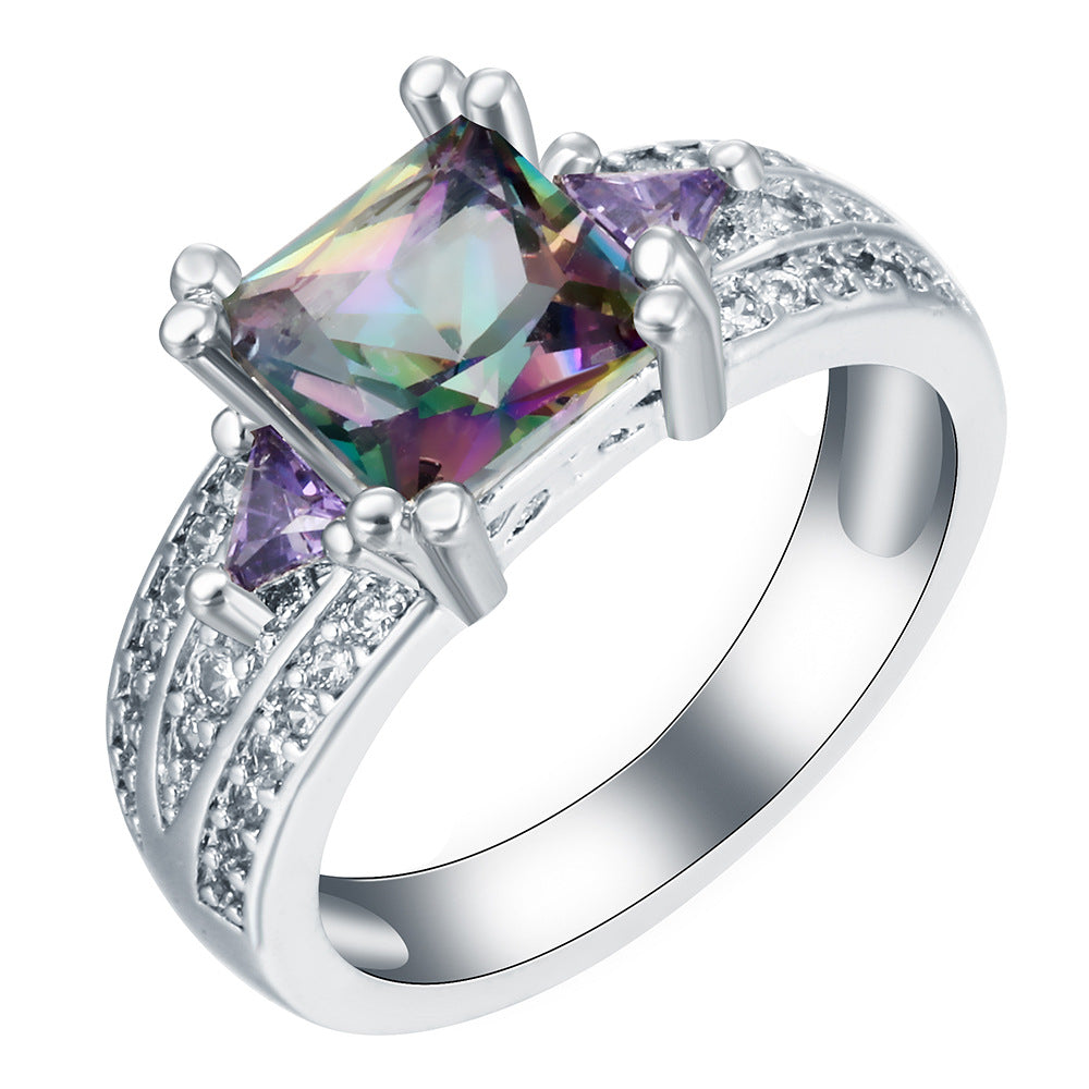 Rainbow Mystic Princess CZ Purple Accent Ring
