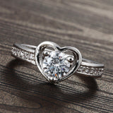 Round CZ Open Heart Bezel Ring