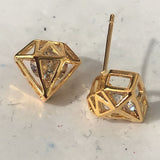 Gold Geometric Rhombus Cage Stud Earrings