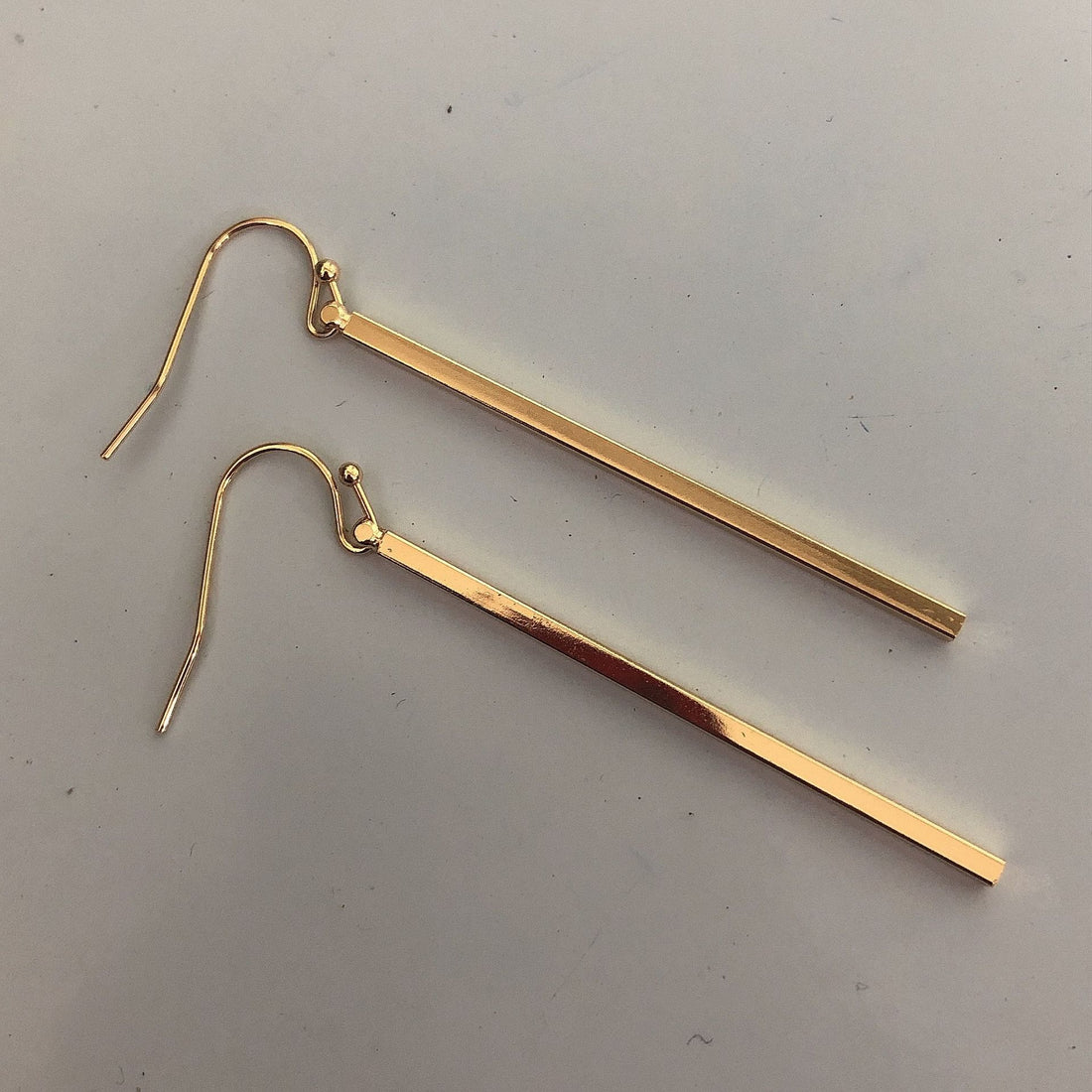 Gold Long Bar Drop Earrings