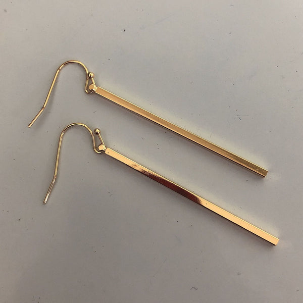 Gold Long Bar Drop Earrings