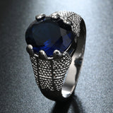 Sapphire-Blue Oval CZ Wide Pavé Ring