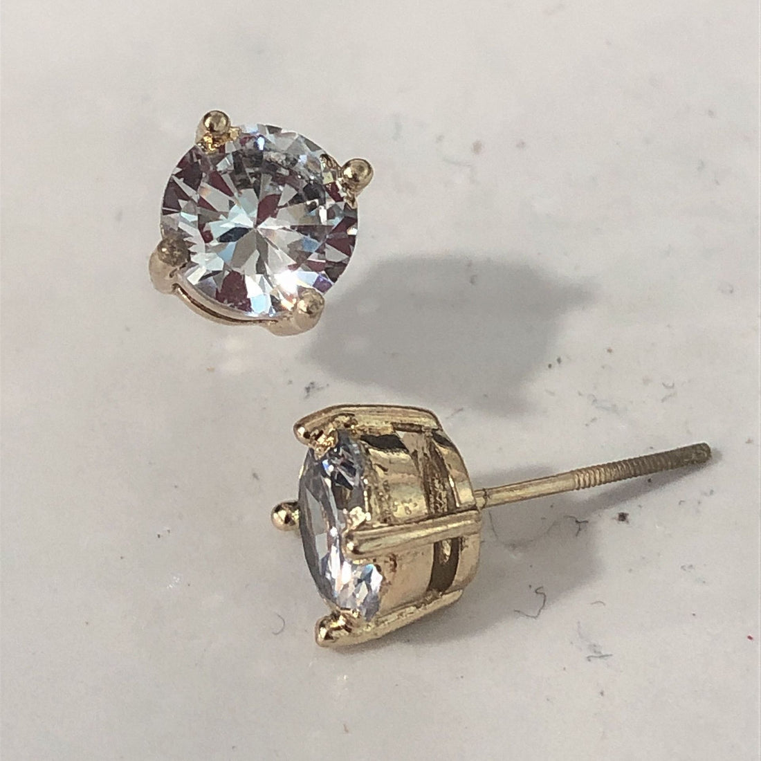 Large Round CZ Gold Basket Stud Earrings