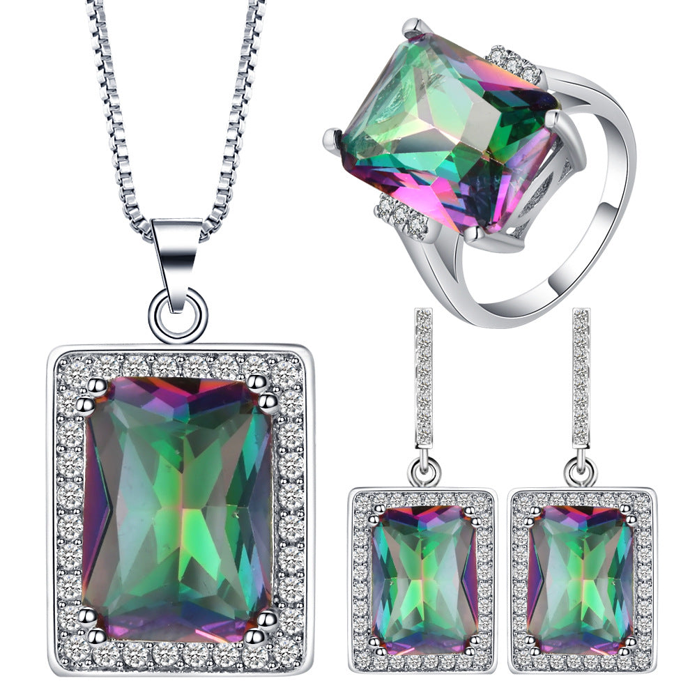 Rainbow Mystic Emerald-Cut CZ Jewelry Set