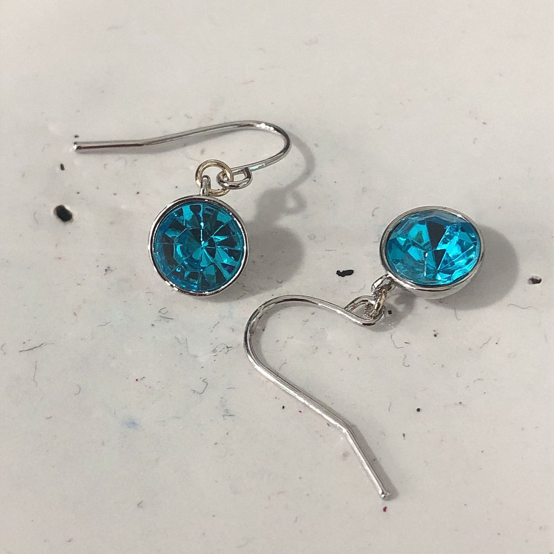 Aqua Round CZ Bezel Hook Drop Earrings