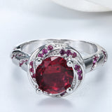 Ruby-Red Round CZ Swirl Pavé Ring