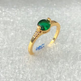 Teal Round CZ Dainty Gold Solitaire Ring