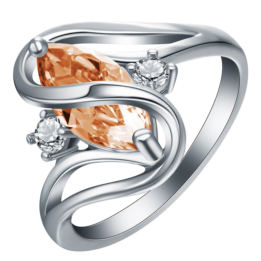 Champagne Marquise CZ Swirl Bypass Ring