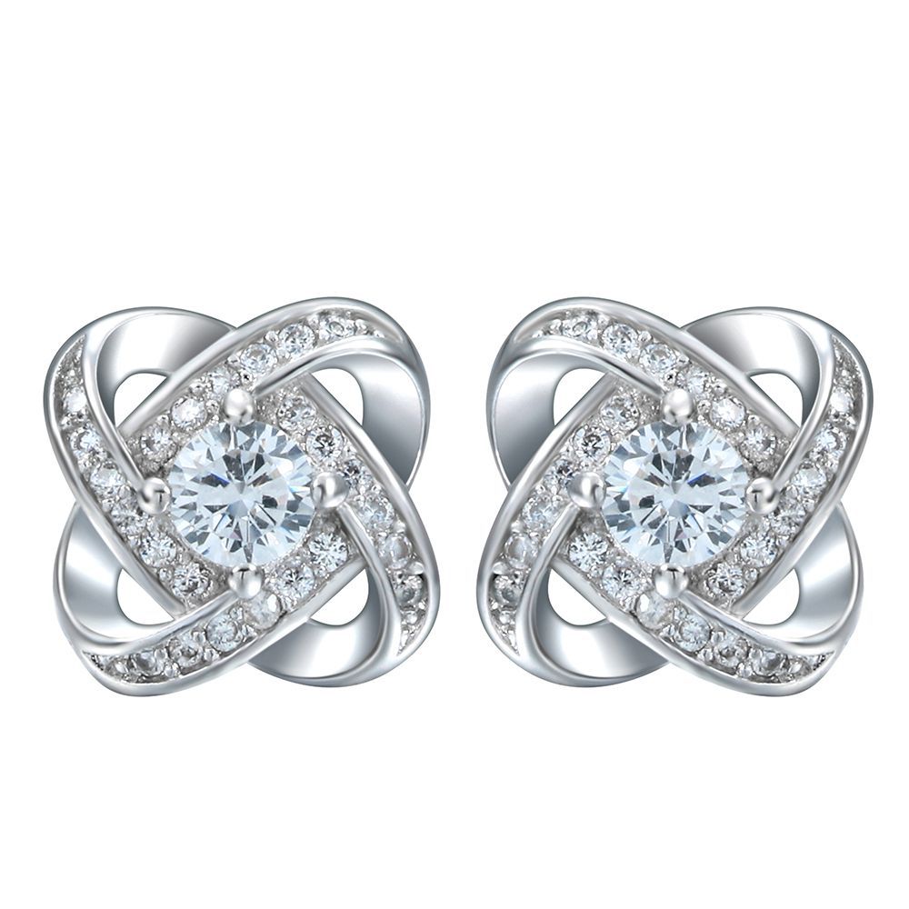 Clear CZ Love Knot Swirl Stud Earrings